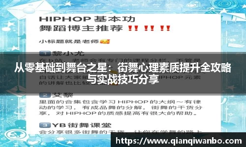 从零基础到舞台之星：街舞心理素质提升全攻略与实战技巧分享