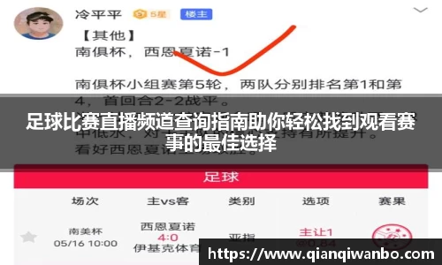 足球比赛直播频道查询指南助你轻松找到观看赛事的最佳选择
